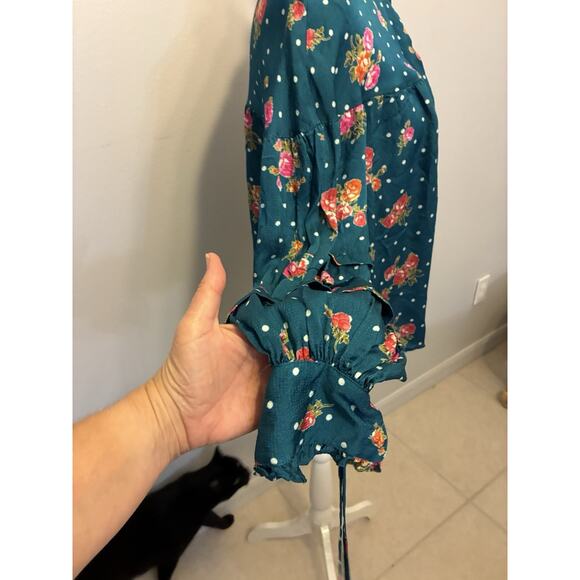 Anthropologie Wellesley Prairie Polka Dot Blouse Floral Cottagecore Retro Boho - Picture 12 of 16